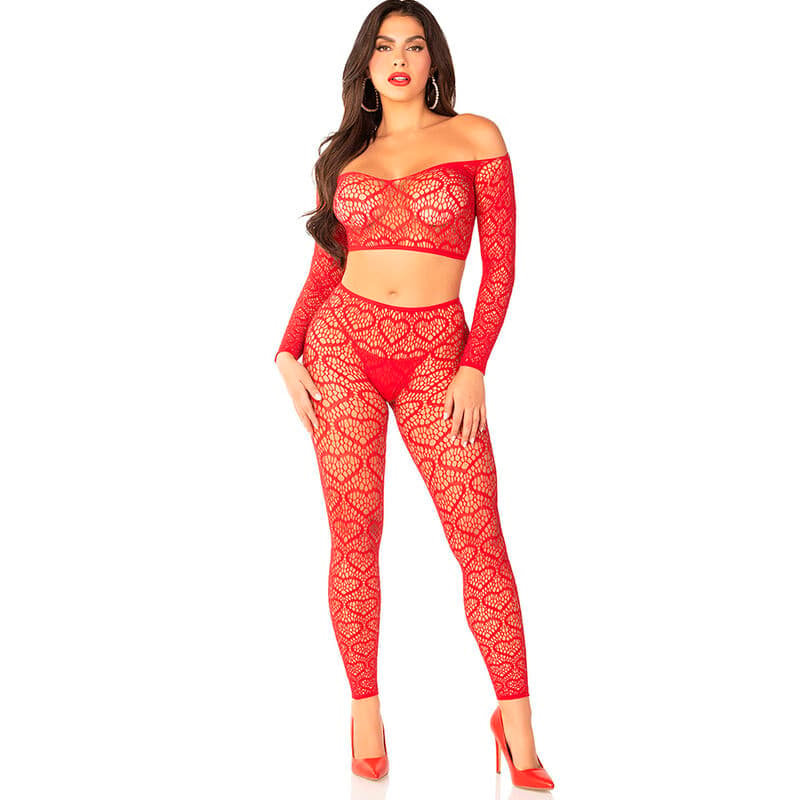 Leg Avenue Set – Crop Top und Strumpfhose in Rot