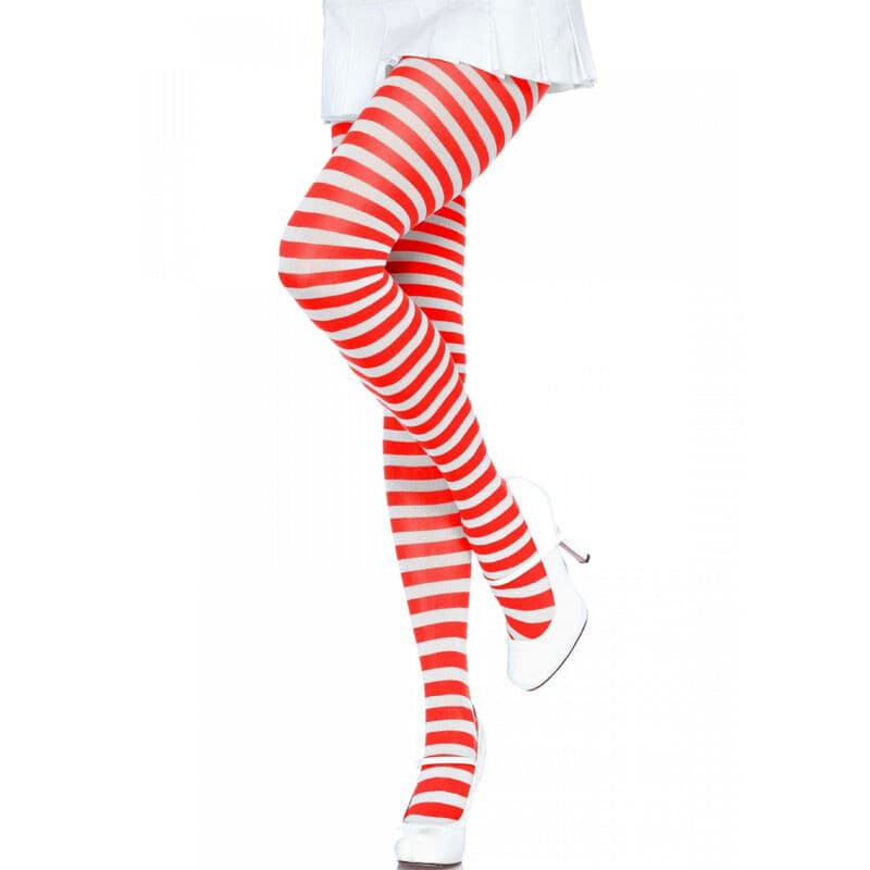 Leg Avenue Striped Tights – gestreifte Strumpfhose in Weiß/Rot