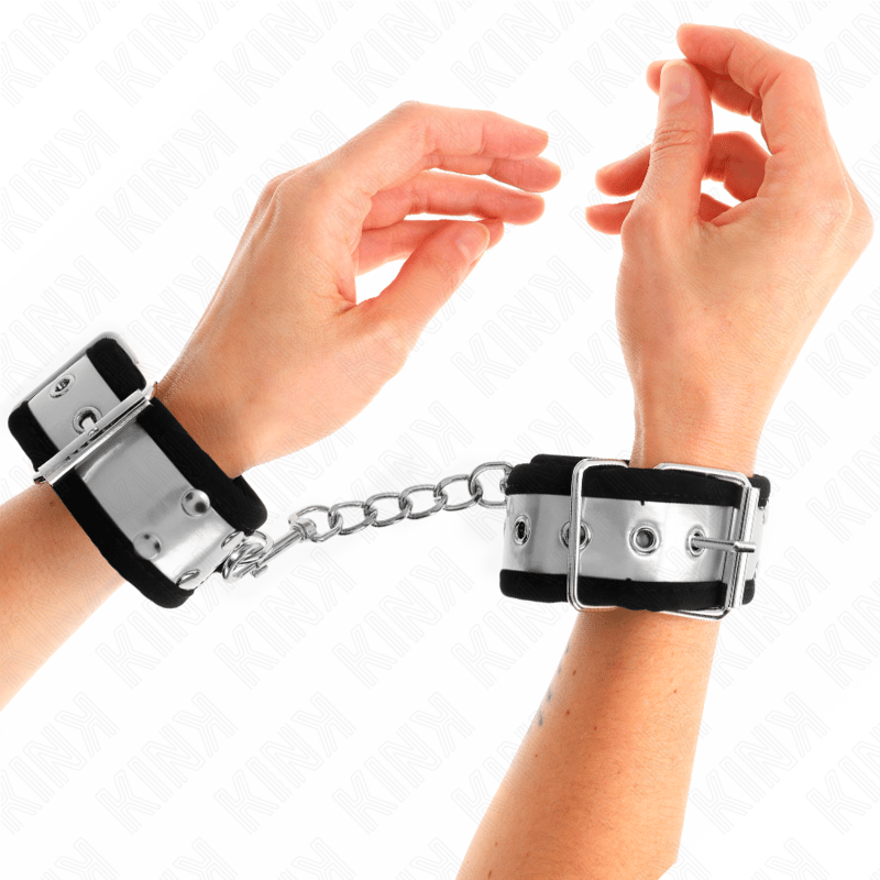 Kink – Handgelenkfesseln, Schwarz/Silber, schmal geschnitten