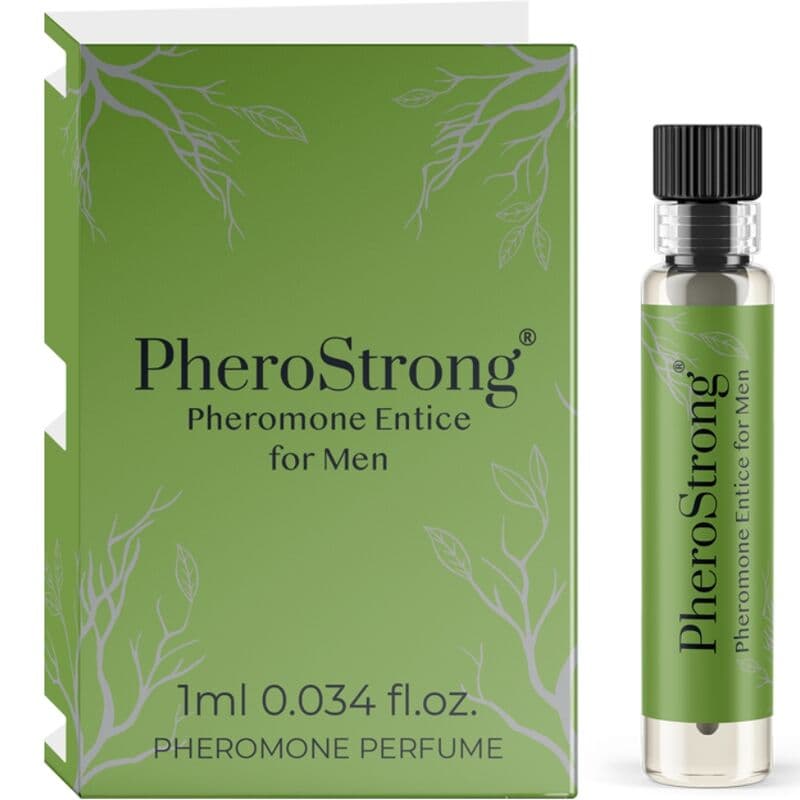 PheroStrong Entice Pheromon-Parfum für Männer, 1-ml-Probe im Größenvergleich