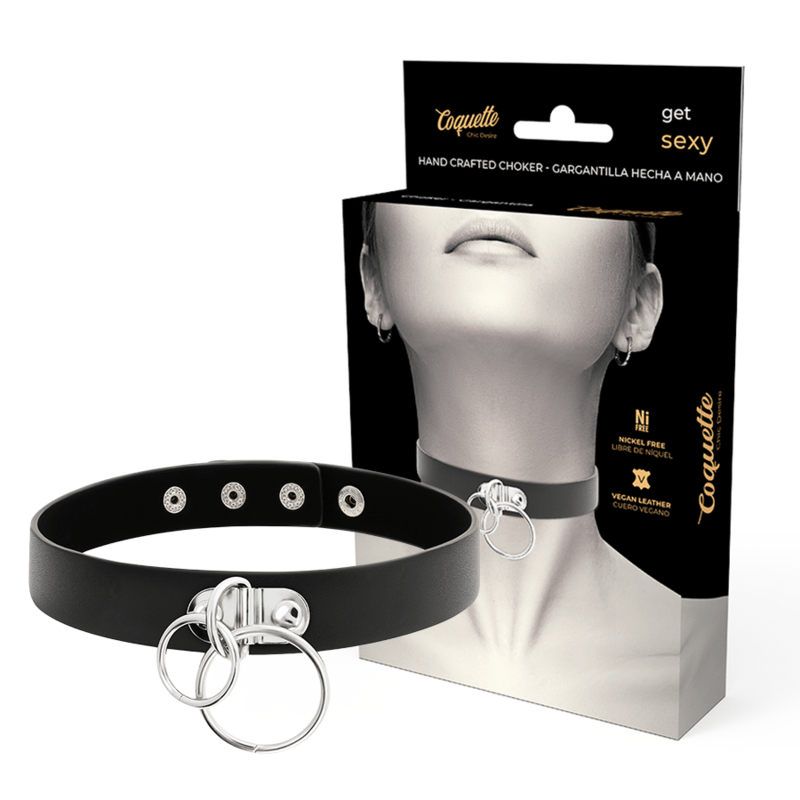 Coquette Chic Desire – Choker aus veganem Leder mit Doppelring