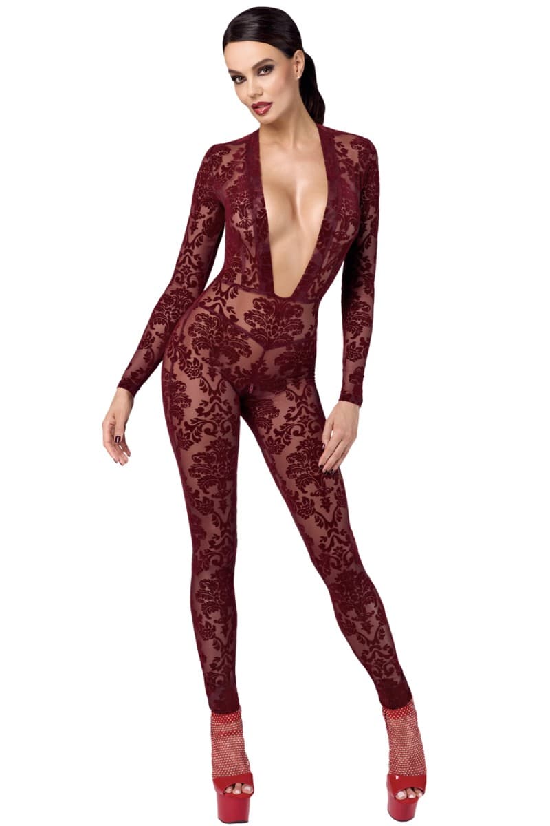 Noir Handmade Kink Royal – Flocktüll-Overall mit tiefem Ausschnitt