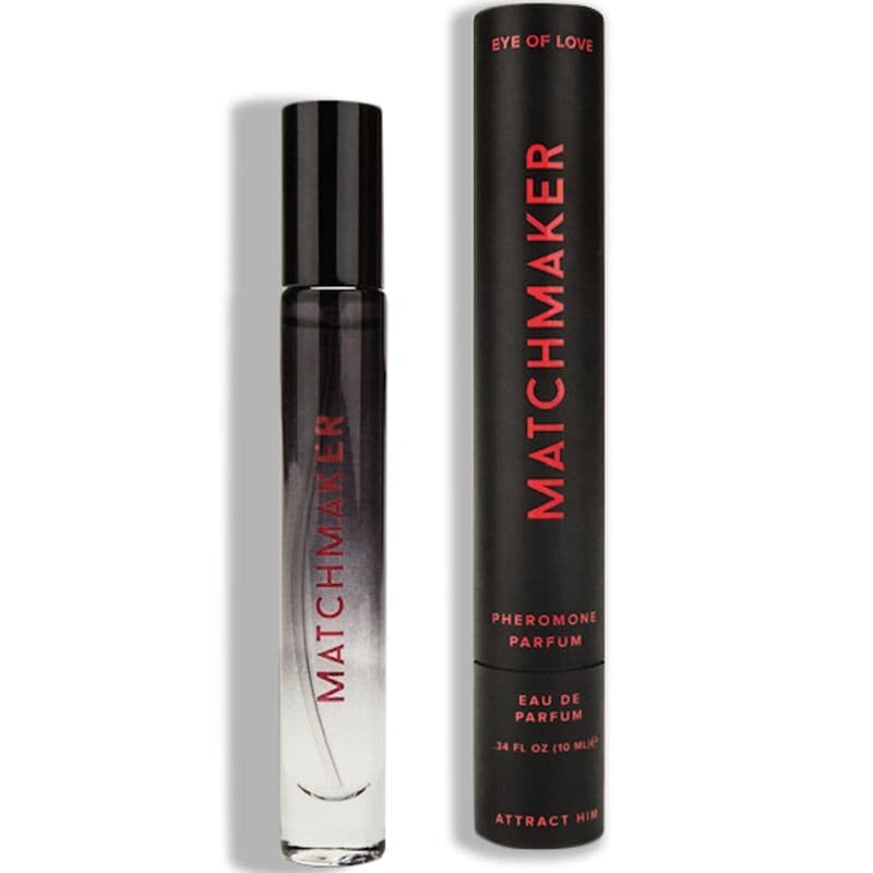 Eye of Love Matchmaker Black Diamond Pheromon-Parfum für Männer, beide Flaschengrößen nebeneinander