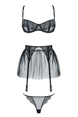 Demoniq Catherine Dessous-Set in schwarz-gold, Nahaufnahme des Materials 95 % Polyester