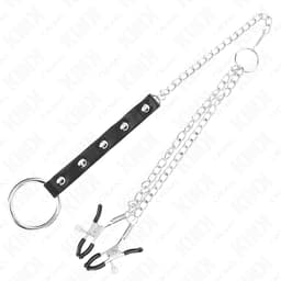 Kink Penisring mit Kette flach ausgelegt, gesamte Kettenlänge sichtbar