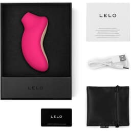 Lelo Sona Kirschrot von der Seite mit Silikonkopf im Detail, klar erkennbare Formgebung