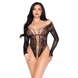 Leg Avenue Body aus Spitze und Netz, Gesamtansicht mit Carmen-Ausschnitt