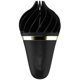 Satisfyer Sweet Treat Spinnator in Schwarz, Gesamtansicht mit rotierenden Silikonrippen