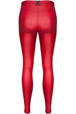 Demoniq Black Rose Lidia – rote Leggings im Wetlook, Nahaufnahme der Trägerdetails