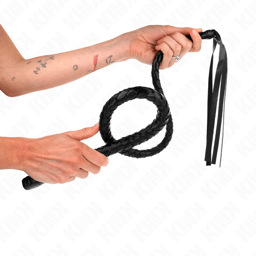 Kink lange Peitsche mit Perlen am Griff, Gesamtansicht mit 110 cm Länge