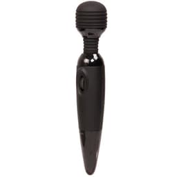 Baile Power Wand Massagestab in Schwarz, Gesamtansicht mit geriffeltem Silikonkopf