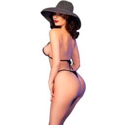Chilirose Mikro-Bikini aus transparentem Tüll mit Strass, Nahaufnahme der Verarbeitung