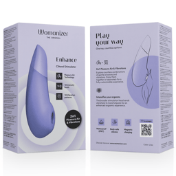 Womanizer Enhance Klitorisstimulator mit Pleasure Air, Verpackung mit Produktabbildung und Markenlogo