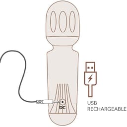 Rocks-Off Mini Wand Mini-Stabvibrator, Bedientaste am Griffende in der Detailaufnahme