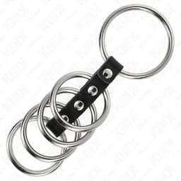 Kink Penisring-Set – fünf Metallringe, mit Leder verbunden – 3,7–5 cm, Ansicht 8