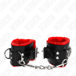Kink – Pelzgefütterte Handgelenkfesseln mit Lochmuster – Rot Schwarz, Ansicht 15