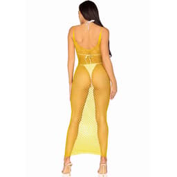 Leg Avenue langes Netzkleid flach ausgelegt, Schnittführung im Überblick