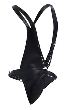Cut4Men Dungeon Body-Harness in Schwarz, Detailaufnahme der Druckknöpfe zur Größenanpassung
