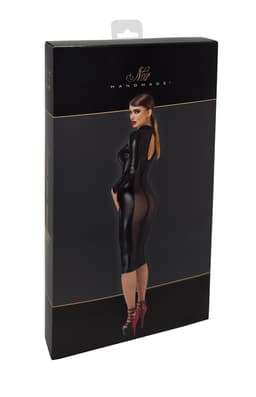 Noir Handmade Luxuria Crystal Sheer Midikleid, Nahaufnahme der langen Ärmel