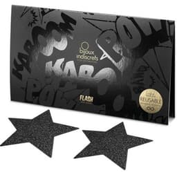 Verpackung der Bijoux Indiscrets Flash Black Star Nippelabdeckungen in Schwarz