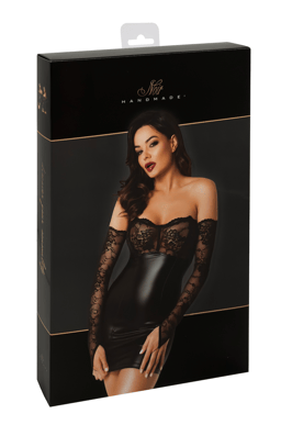 Noir Handmade Minikleid mit Spitze in Schwarz, Nahaufnahme der Material- und Nahtverarbeitung
