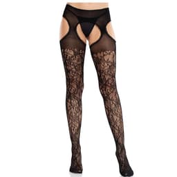 Leg Avenue Blumenspitzen-Strümpfe mit Criss-Cross-Bändern, Gesamtansicht des Strumpfpaars