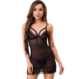 Livco Corsetti Tiana Set in Schwarz mit taillierter Chemise und Tanga, Gesamtansicht