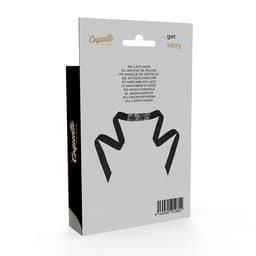 Coquette Chic Desire Augenmaske aus schwarzer Spitze mit Band, Verpackung mit Markenlogo und Produktabbildung
