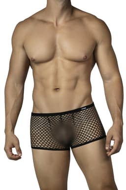 Cut4Men Wide Mesh Trunk Boxershorts in Schwarz, Gesamtansicht von vorne auf weißem Hintergrund