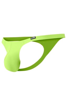 Cut4Men Brazilian-Thong aus Mikrofaser in Neongelb, Detailansicht des gummierten Logos