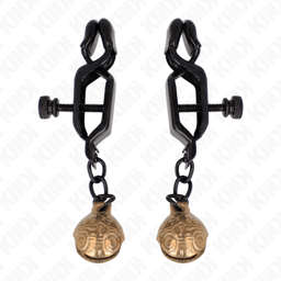 Kink Bell Jaw Nippelklemmen in Schwarz mit Glöckchen, Gesamtansicht