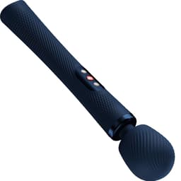 Fun Factory VIM Wand-Vibrator in Nachtblau, Massagekopf mit angewinkeltem Hals von der Seite