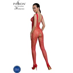 Passion Eco BS012 Bodystocking aus recycelten Fasern in Rot von hinten, Rückenpartie im Detail