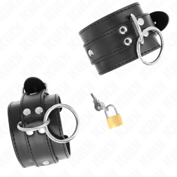 Kink Handgelenkfesseln in Schwarz im Größenvergleich, verstellbar 20–28 cm