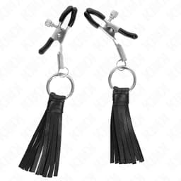 Kink Nippelklemmen mit Quasten im Größenvergleich mit 6 cm Länge