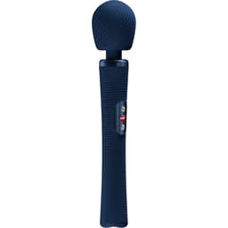 Fun Factory VIM Wand-Vibrator in Nachtblau, geriffelter Griff und flexibler Hals in der Nahaufnahme