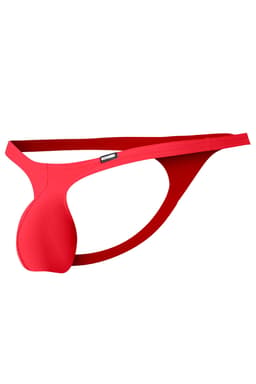 Cut4Men Micro Bulge String in Scarlet, Detailansicht des gummierten Logos am Bund
