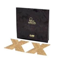 Bijoux Indiscrets Flash Cross Pasties, Detailaufnahme des goldenen Glitzers in Kreuzform