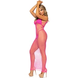 Ausschnitt des Leg Avenue Netzkleids in Fuchsia in der Nahaufnahme