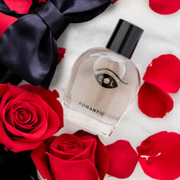 Etikett des Eye of Love Romantic Flakons in Nahaufnahme zur Veranschaulichung von Form und Verpackung