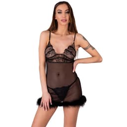 Livco Corsetti Zerunam Netz-Babydoll in Schwarz, Gesamtansicht am Model
