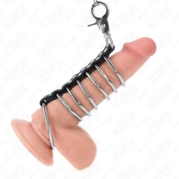 Kink Set aus 7 Metall-Penisringen mit Lederband und Kette, Gesamtansicht