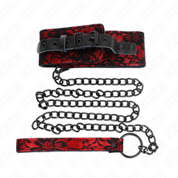 KINK Spitzenkette mit Echtleder-Leine, Nahaufnahme des Verschlusses und der Metalldetails