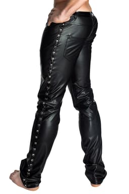 Noir Handmade H039 Fetisch-Hose von der Seite, Detailansicht der Verarbeitung