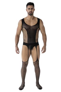 Cut4Men Bodystocking in Schwarz, komplette Gesamtansicht von vorne