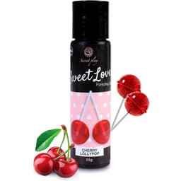 SecretPlay Sweet Love Kirsch-Lollipop-Gleitgel, Seitenansicht mit Etikett und Verschluss