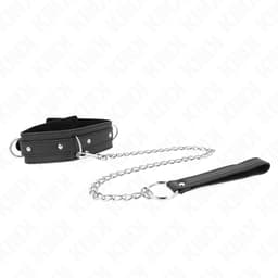 Kink Halsband mit Leine und drei Ringen, drei Metallringe in der Detailaufnahme