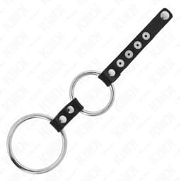 Verpackung des Kink Doppel-Penisrings aus Metall und Leder mit Abbildung