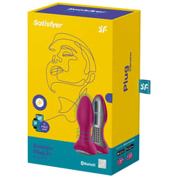 Originalverpackung des Satisfyer Rotator Plug 2+ in Rot mit allen Produktangaben