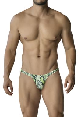 Cut4Men Instinct String Tanga String in Grün/Schwarz, Gesamtansicht von vorne auf weißem Hintergrund